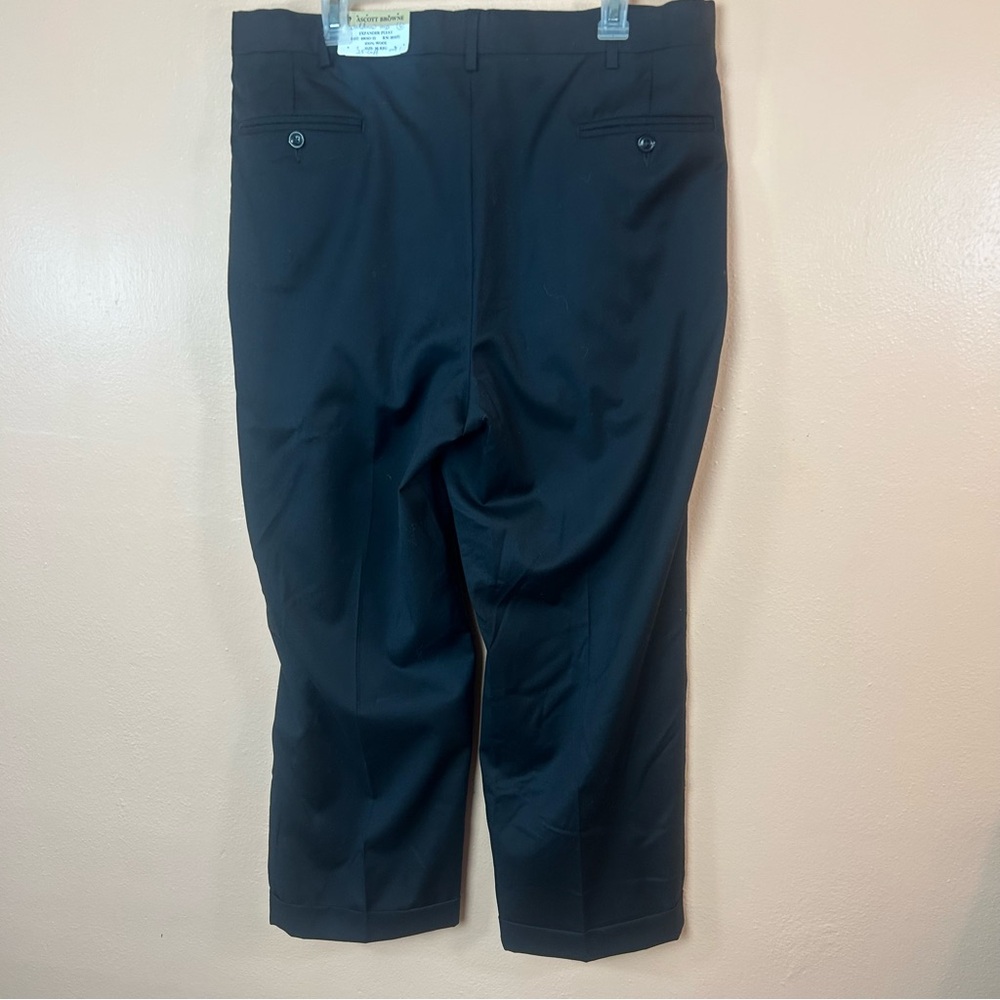 Ascott Browne Expander Wool Black Flat Front Dress Pants Hemmed Men 36x28 New View 4